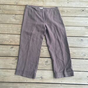 Eileen Fisher Brown Linen Wide Leg Crop Pants Med